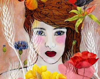 Illustration /La Lady fields/mixed media / digital print