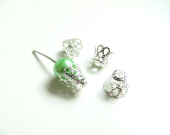 lot 50 vintage 8x12mm silver bead caps
