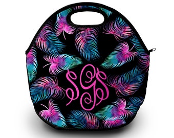 Monogram Lunch Bag | neon Palm Leaf | Lunch Bag | Gift For Her | Lunch Bag for Women