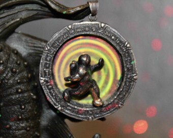Pendant, Jump to the Stars,Silverpendant,Whitelighthologram,Spiralhologram,Holgramspiral,Pendantsilver oxydated