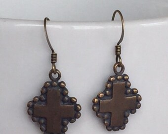 Religious Medal Antique Replica Bronze Cross Earrings