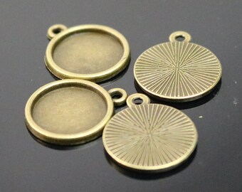 50 Round Antique Brass Bezel - for 14mm 9/16inch - Circle Pendant Blank Bezel . for Cabochon Cameo Pendants, Photo Jewelry, Post Setting
