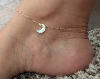 Opal Moon anklet Crescent Moon Anklet Foot Jewelry Beach Jewelry Ankle Bracelet Mothers Day Gift for Womens Half Moon Beach Anklet for Her