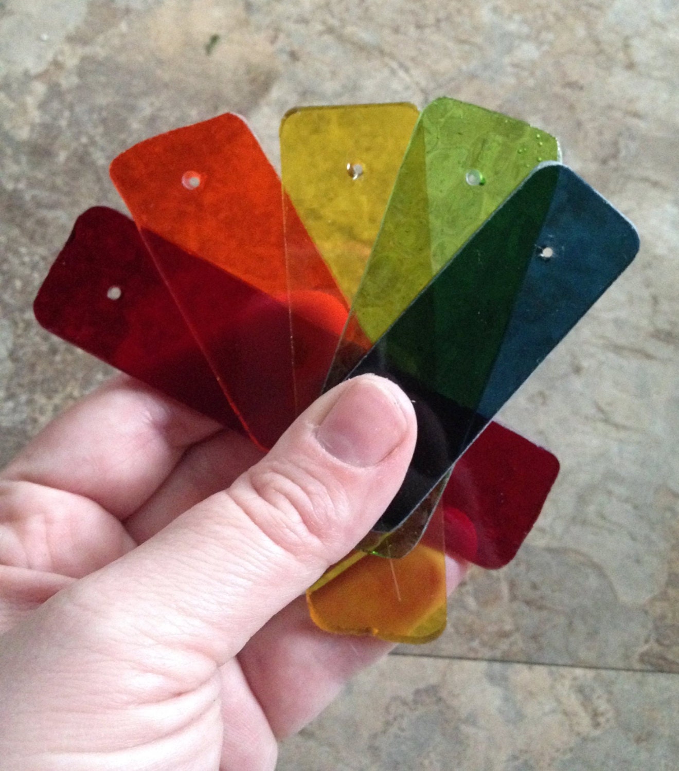 Rainbow stained glass chimes. Red orange yellow green