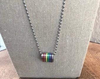 Pride Necklace ,LGBT Necklace, Rainbow Necklace, Stripe Rainbow Necklace, Gay, Lesbian Necklace
