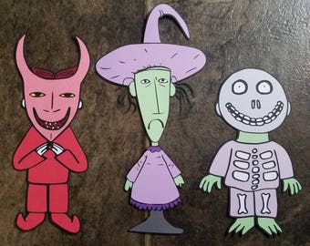 Nightmare before Christmas decorations, jack skellington decorations, lock shock barrel diecut cardstock set of 3 1-sided 11"