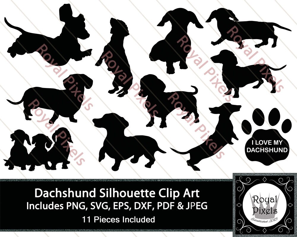 Dachshund Silhouette Clip Art Set 11 Piece Pet Dog