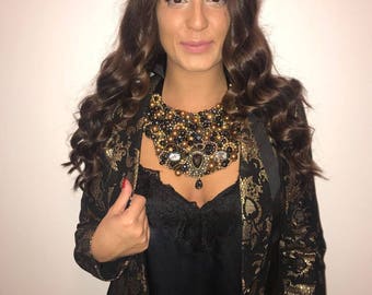 Black Bib Necklace - Black Crystal Bib Necklace - Black Crystal Necklace - Crystal Bib Necklace - Black Statement Necklace - Bib Necklace