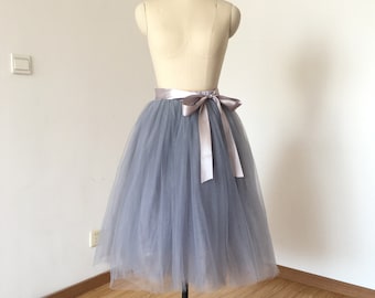 Elastic Waist Light Grey Tulle Short Skirt