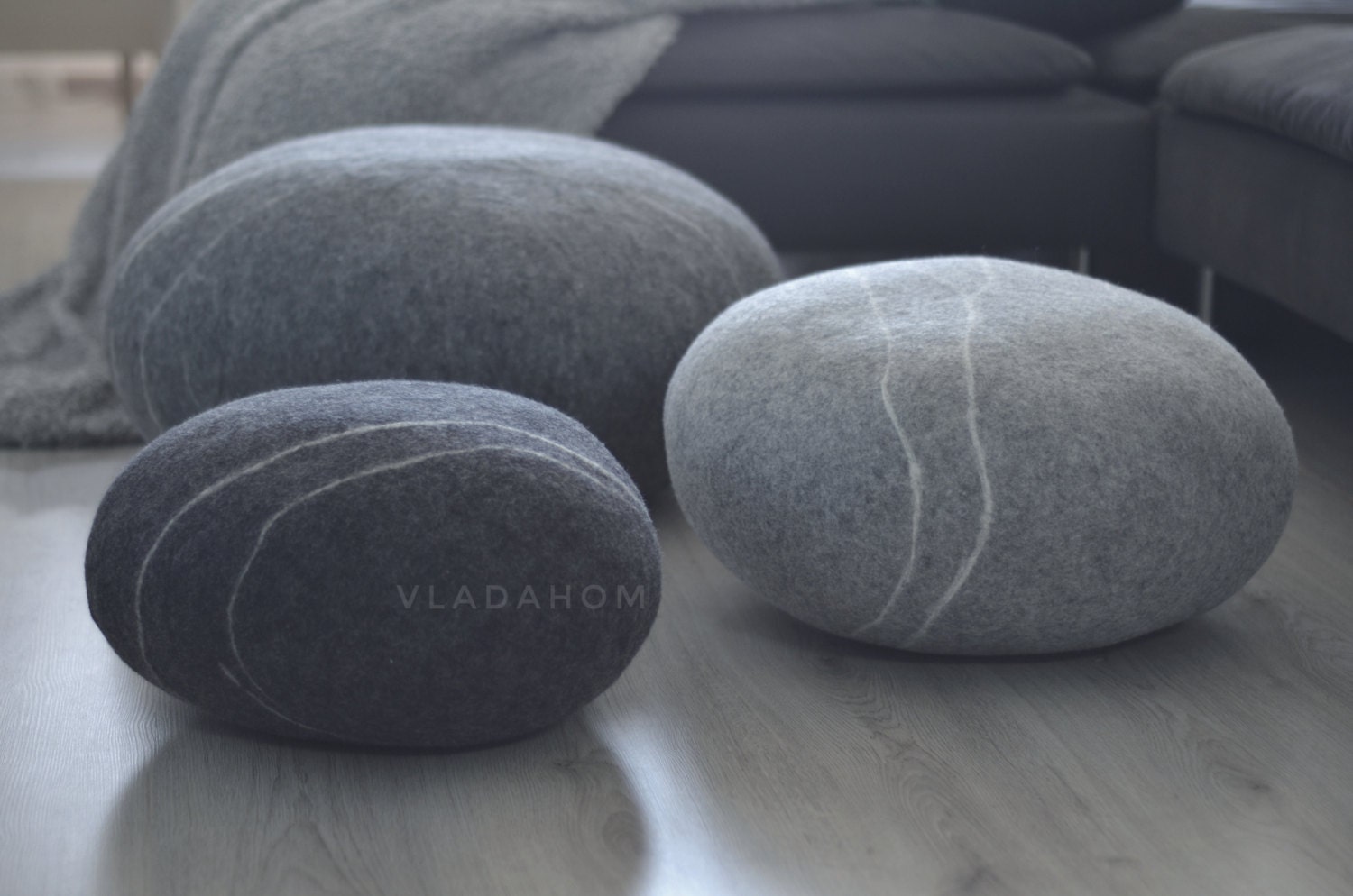 Felted wool stone Floor cushions Pouf Floor pillows
