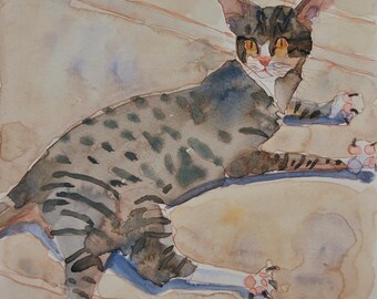 Bali Cat 8"x8" Original Watercolor Painting