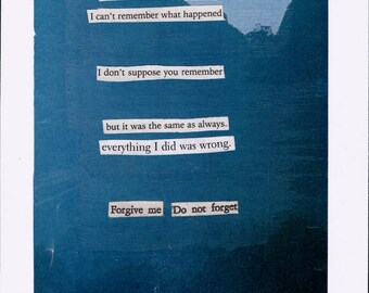 handmade analog collage poem - visual poetry - used book art -- everything i did was wrong.