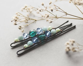 Winter Bobby Pins Set, Blue Hair Pins, Frozen Blue Bobby Pins, For Her, Blue Bobby Pins