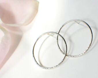 BULLES Earrings - Sterling Silver earrings - Hammered Silver - Large Hoops