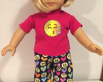 American Girl 18 inch flannel Emoji two piece pajama set