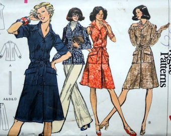 Vintage 70's Very Easy Vogue 8766 Sewing Pattern, Misses' Shirt Dress, Tunic & Pants, Size 14, 36 Bust, Uncut FF, Retro 1970's Fashion