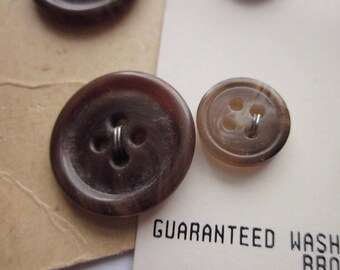 50 Vintage Buttons, Mixed Lot Brown Tortoiseshell-Patterned, Four-Hole Sew-through, on Original Cards