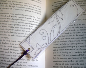 Floral bookmark, Laminated Abstracted Floral Stitched Bookmark