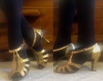 1930's Gold and Rhinestone Heels
