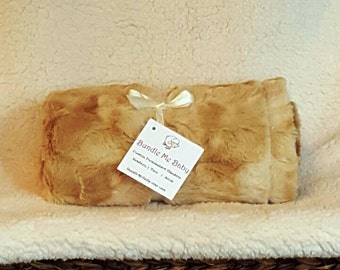 Faux Fur Minky Baby Blanket Rabbit Christmas GIFT Daughter Niece Granddaughter Ivory Beige Brown Bedding