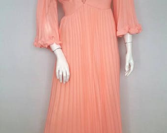 Vintage Peach Formal Gown Bridesmaid Dress Coral Pink Floor Length Ballgown