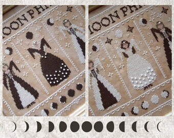 The Moon Phases - New Moon and Full Moon Cycles - Digital Cross Stitch Pattern