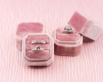 Velvet ring box - Vintage ring box - Octagonal ring box - Wedding gift - Blush