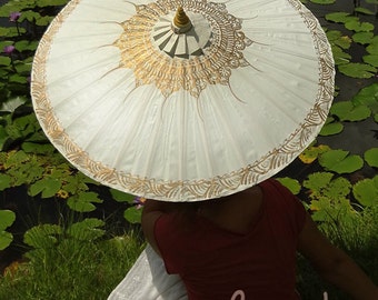 Hand Painted White Waterproof Parasol, White Umbrella, Parasol, Umbrella, Umbrellas, Wedding Parasol, Waterproof Parasol, Parasol Umbrella
