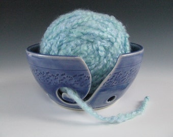 Ceramic Yarn Bowl Pottery Knitting Bowl in Sapphire Blue with Chattering