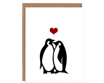 Penguins in Love -- Screenprinted Valentine's Day Card