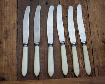 Vintage Soviet Ussr Flatware Set Of 6 Non Rust Stainless Steel Table Butter Knifes Type Nr 1