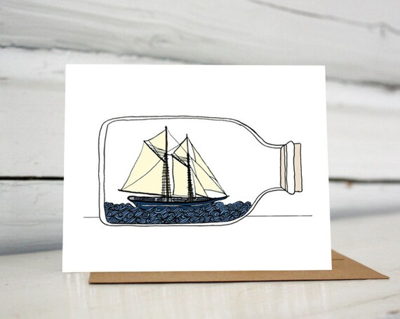 Ship in a Bottle Greeting Card