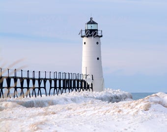 Winter Photo of Manistee Michigan Lighthouse