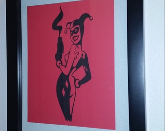 Harley Quinn Black and Red Silhouette Floating Frame