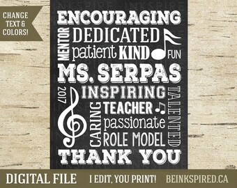 Personalized Music Teacher Appreciation Gift Art Print Sign, Teacher Gift, Music Gift, Music Notes, Gift for Music Teacher, DIGITAL FILE