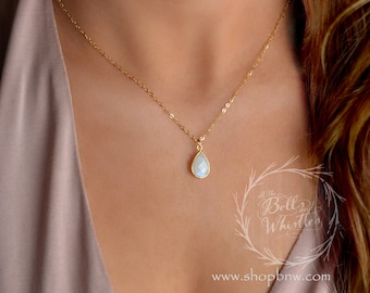 Delicate gemstone necklace, opal teardrop necklace, moonstone necklace, layering necklace, gemstone pendant necklace, gold necklace