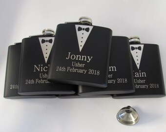 Wedding Gift for Men, Personalised Flasks For Groomsmen, Groomsman Gift Ideas, Best Man Gift, Groom Gift, 6oz Matte black hip flask (BF6)