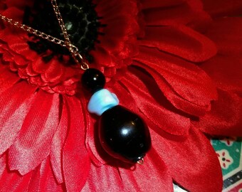 Black and Blue Beaded Necklace, Robin Egg Blue Bead, Black and Blue Beads, Beaded Pendant Necklace, Gift for Her, Simple Beaded Necklace