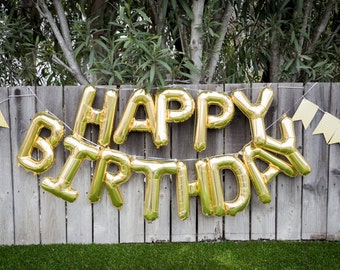 Birthday Banner, Birthday Decor, Happy Birthday, Balloons,Gold Letter Balloons,Balloon Banner,Letter Balloons,Party Balloons,Birthday Party