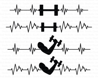 Heartbeat barbell SVG, Cardiogram Muscle SVG,Heart beat weights SVG files for Silhouette Cameo and Cricut. Cardio Gym Clipart png included