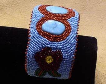 Beaded Cuff Bracelet with White Water Turquoise