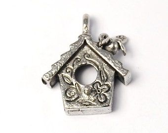 Bird House Silver Pewter Charm -1