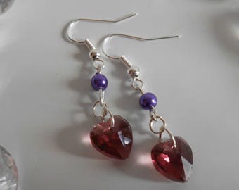 Purple Heart and purple pearls earrings