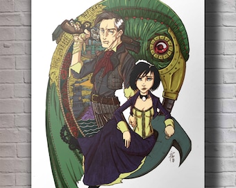 Bioshock Infinite: Booker & Elizabeth A4 Original Art Print
