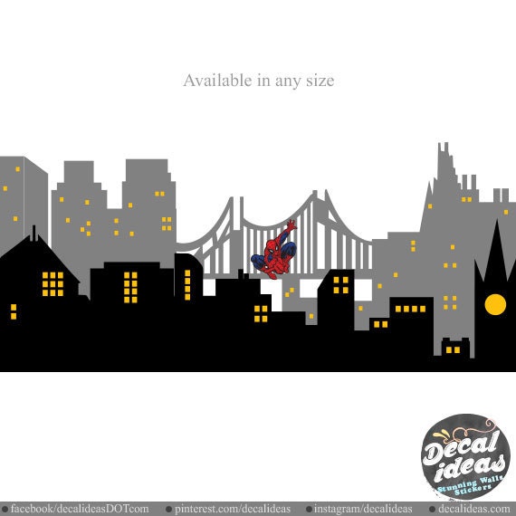 city wall decals gotham city skyline gotham superhero