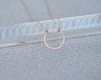 Rose Gold Necklace, Dainty Rose Gold Circle Necklace, Gift for Her