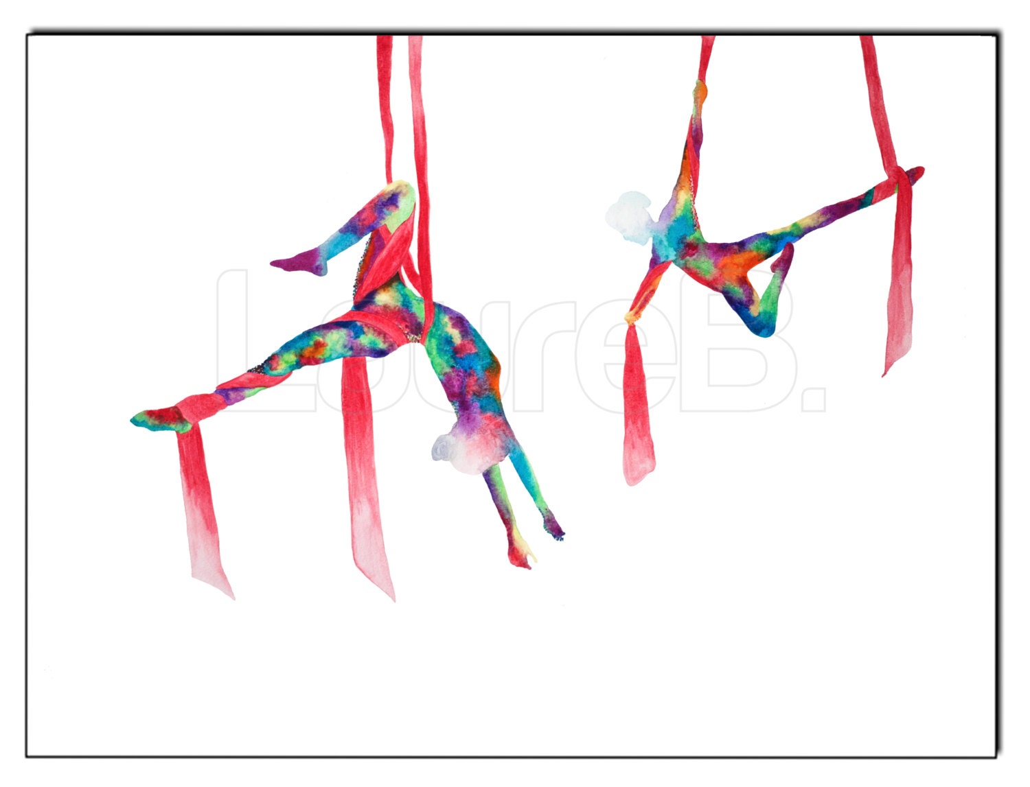 Two ladies in the air-Aerial silks Fine Art Giclee Print