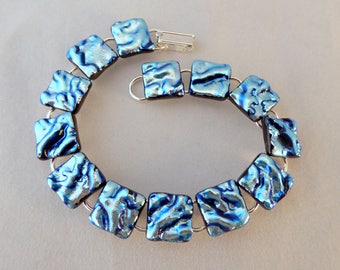 8 Inch Silver Dichroic Fused Glass Bracelet, Fused Glass, Dichroic Bracelet, Fused Glass Bracelet, Dichroic, Glass Bracelet, Silver Bracelet