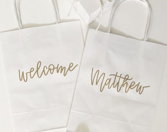 Custom White Gift bags | Personalized Gift Bags | Groomsman Gift Bags | Wedding Welcome Bags | Bridesmaid Gift Bags | Calligraphy Gift bags
