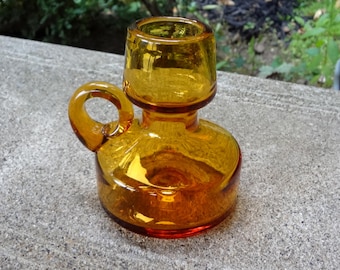 Amber Blown Glass Finger Hole Candle Stick Holder // Pillar Candle Holder // Vintage Home Decor